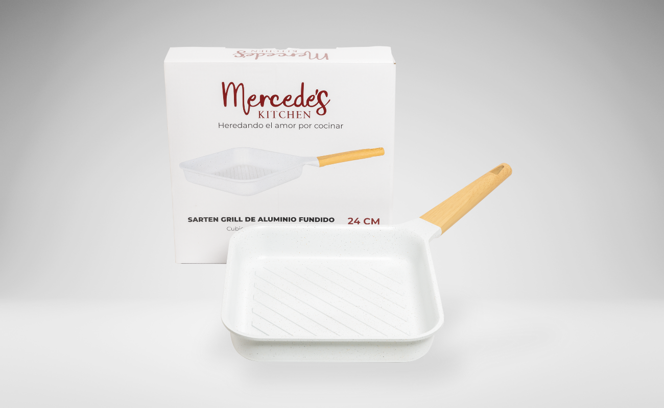 Sarten Grill 24 Cm Blanco Inducción Mercede´s Kitchen